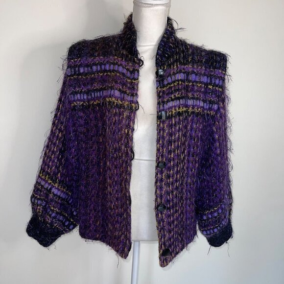 Fiberworks Womens Jacket Size Medium Purple Vintage Handwoven Buttons Pockets - Picture 16 of 16